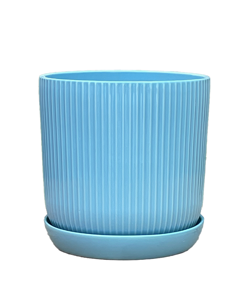Fluted Cylinder Pot Light Blue 11"