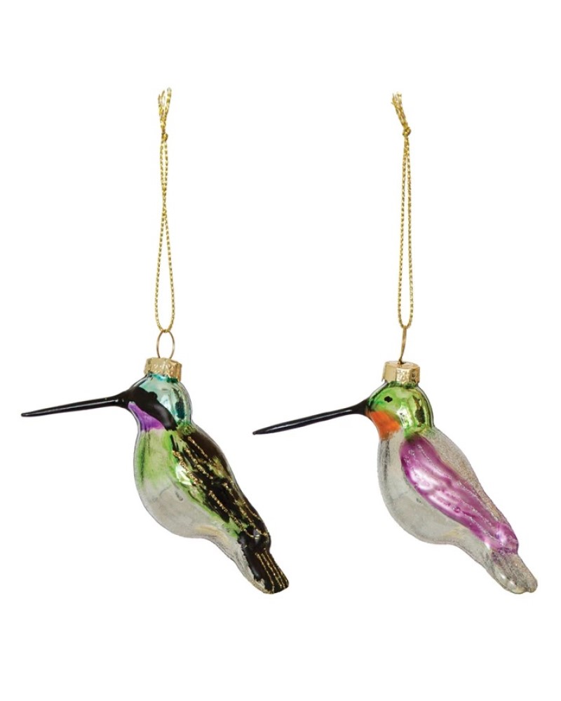 Hand-Painted Glass Hummingbird Ornament 3"