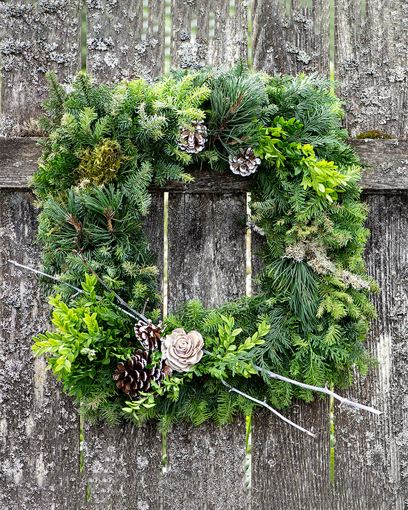 Wreath Mixed Green Square 12"