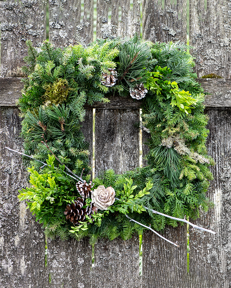 Wreath Mixed Green Square 12"
