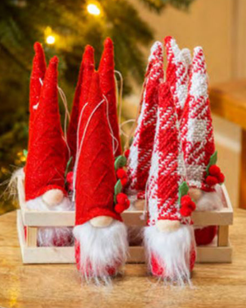 Fabric Holiday Gnome Ornament 8"