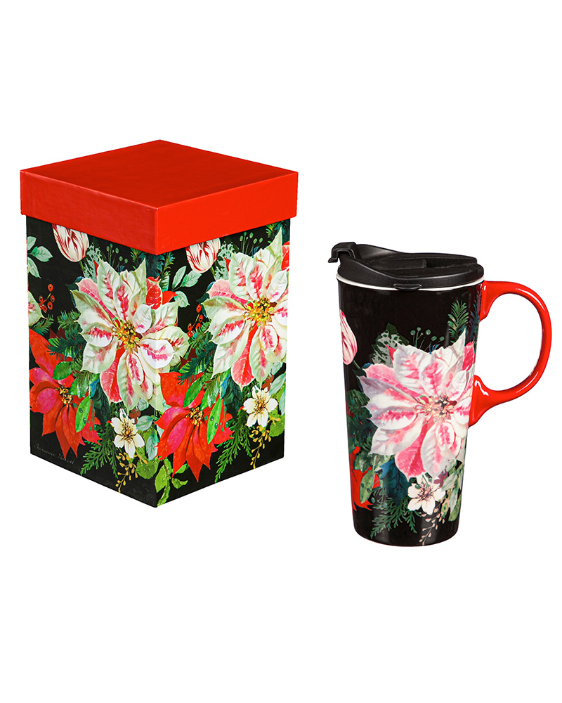 Ceramic Travel Cup Lush Christmas Florals
