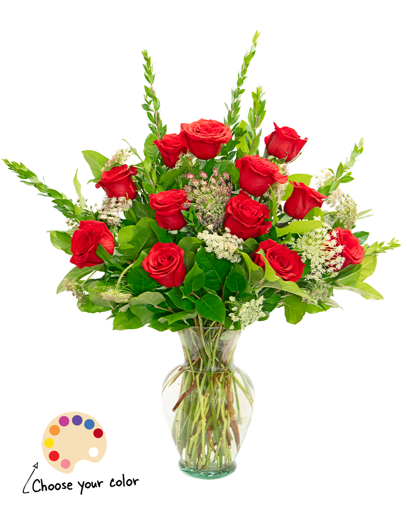 Dozen Roses "Choose Color" Floral Arrangement from $100-$150