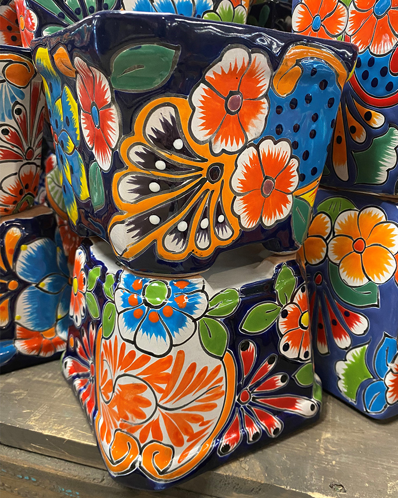 Talavera Blue Square Pot with Feet 6"