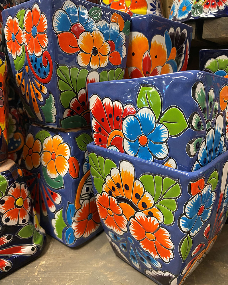 Talavera Blue Cube Pot