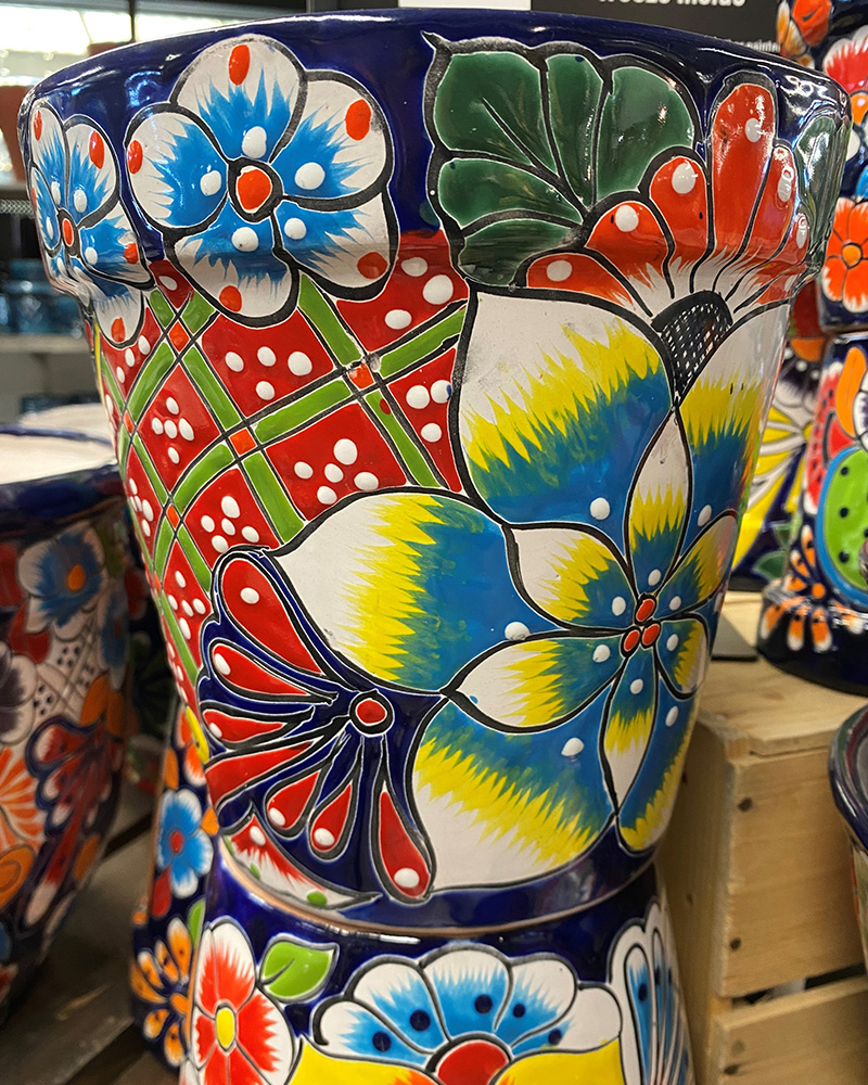 Talavera Blue Flower Pot 8"