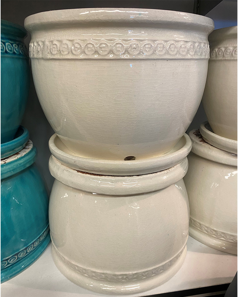 Coin Pot with Saucer Crackle White 13"