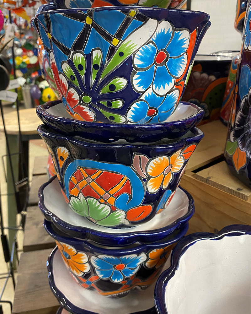 Talavera Decorative Pot with Saucer Blue 5"