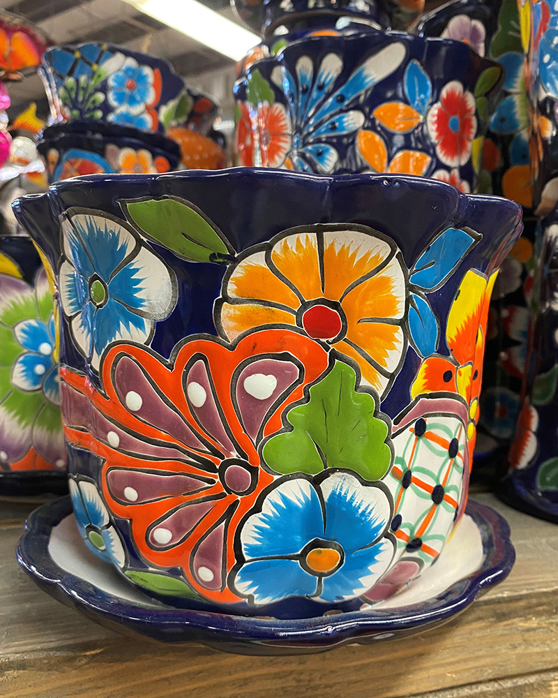 Talavera Decorative Pot with Saucer Blue 8"