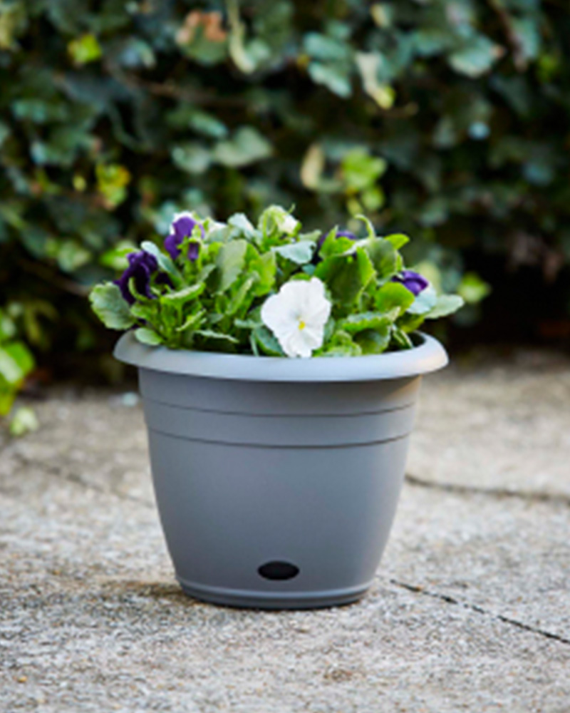 Self-Watering Pot Pewter 13\"