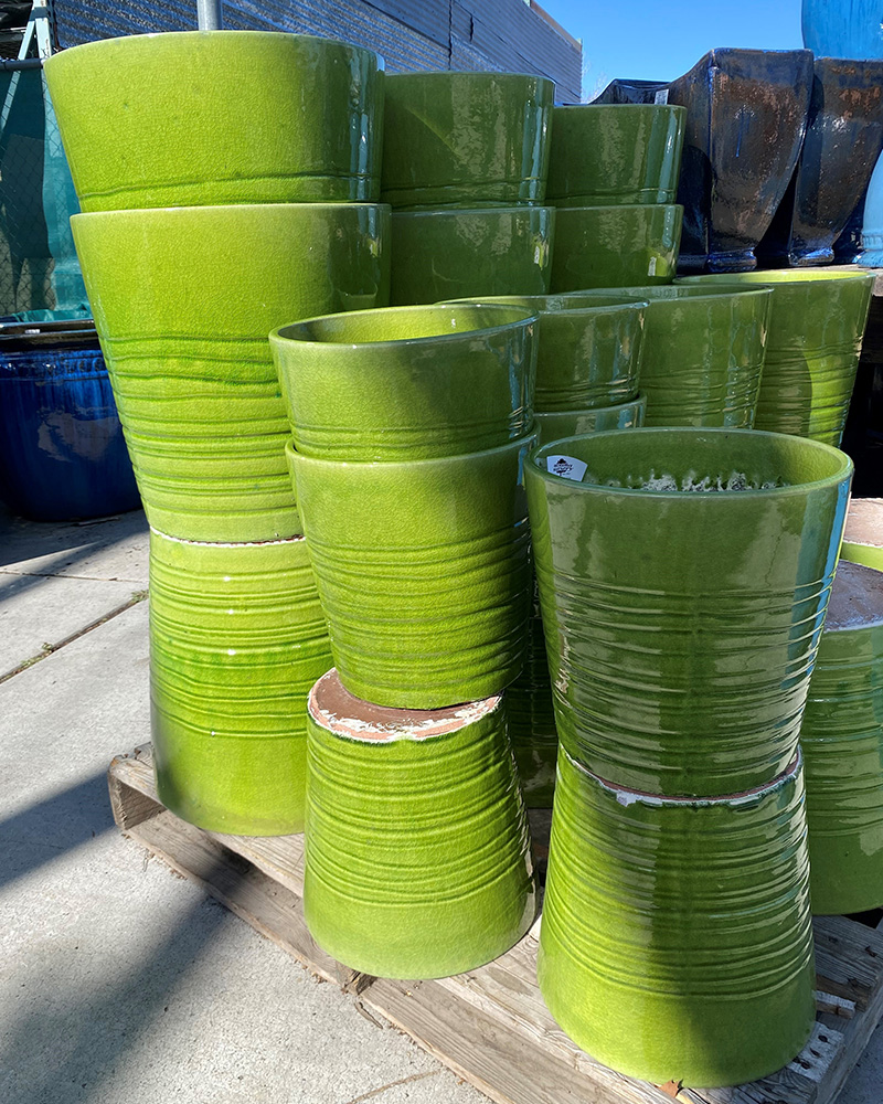 Cylinder Lined Pot Crackle Green 12"