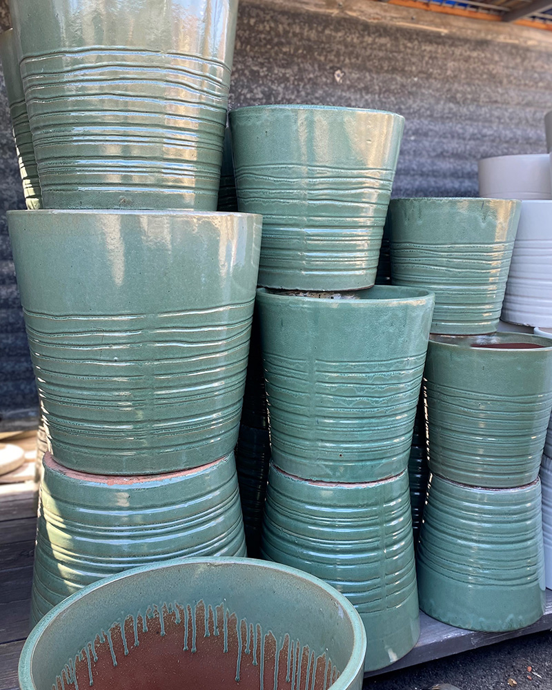 Cylinder Lined Pot Froth Green 14"