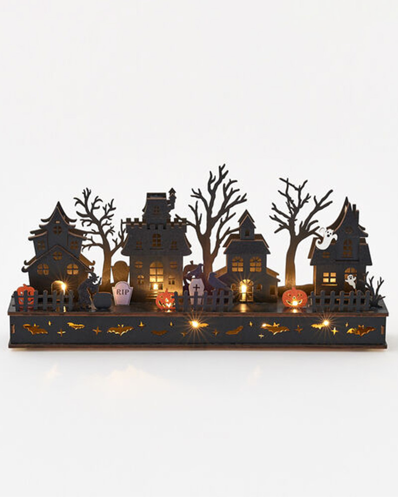 Haunted Village Scene Lighted