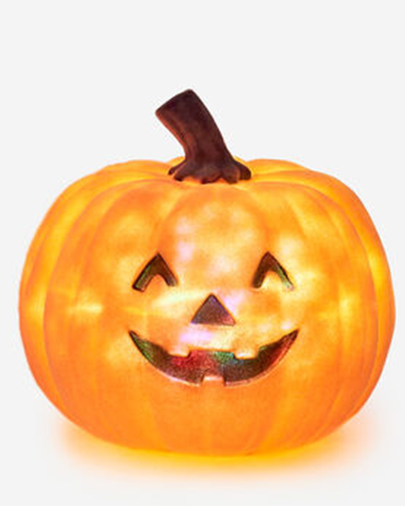 Flocked Jack-O-Lantern with Revolving Lights 9"