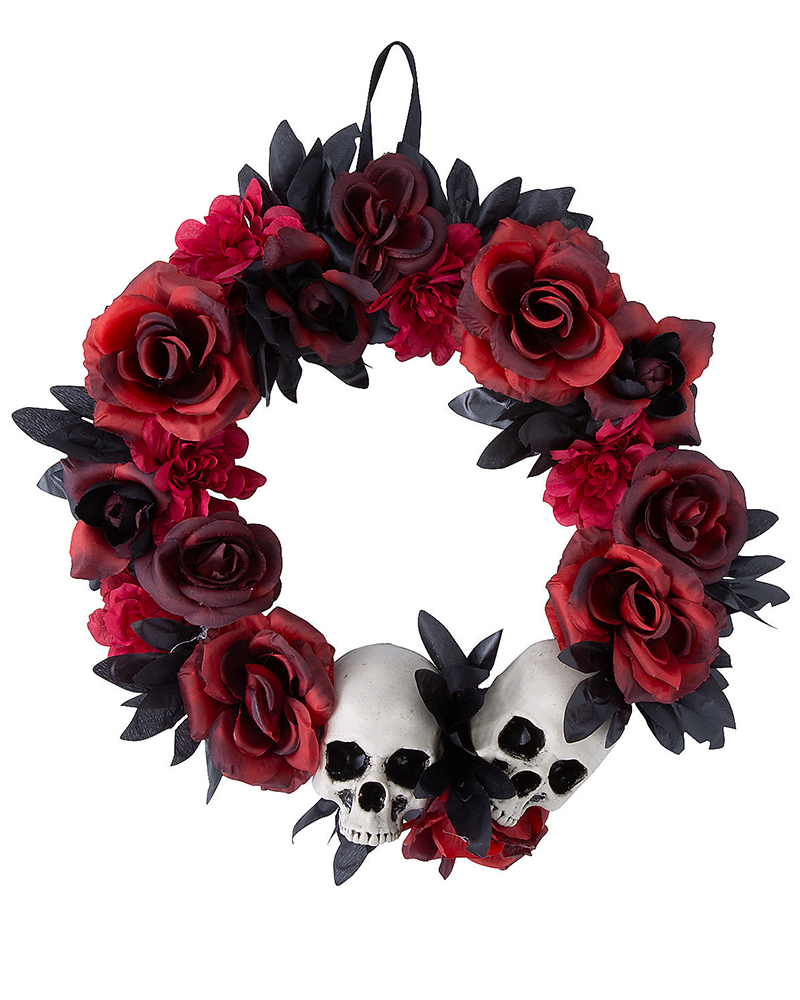 Red & Black Flower Wreath with Skulls