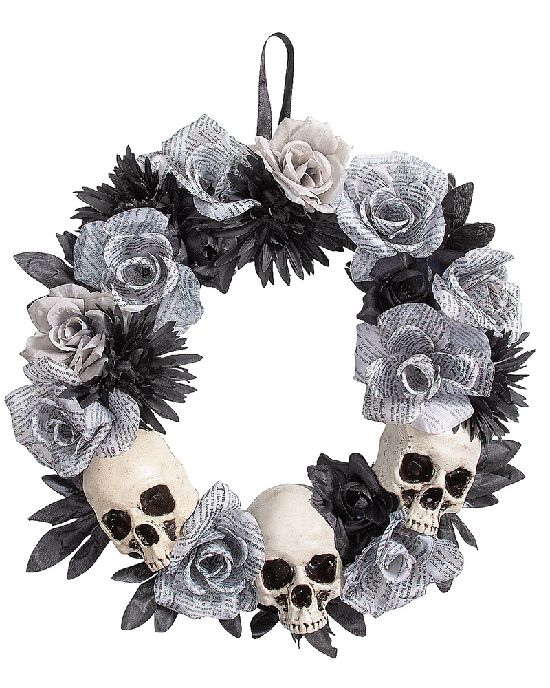 White Flower Wreath with Skulls