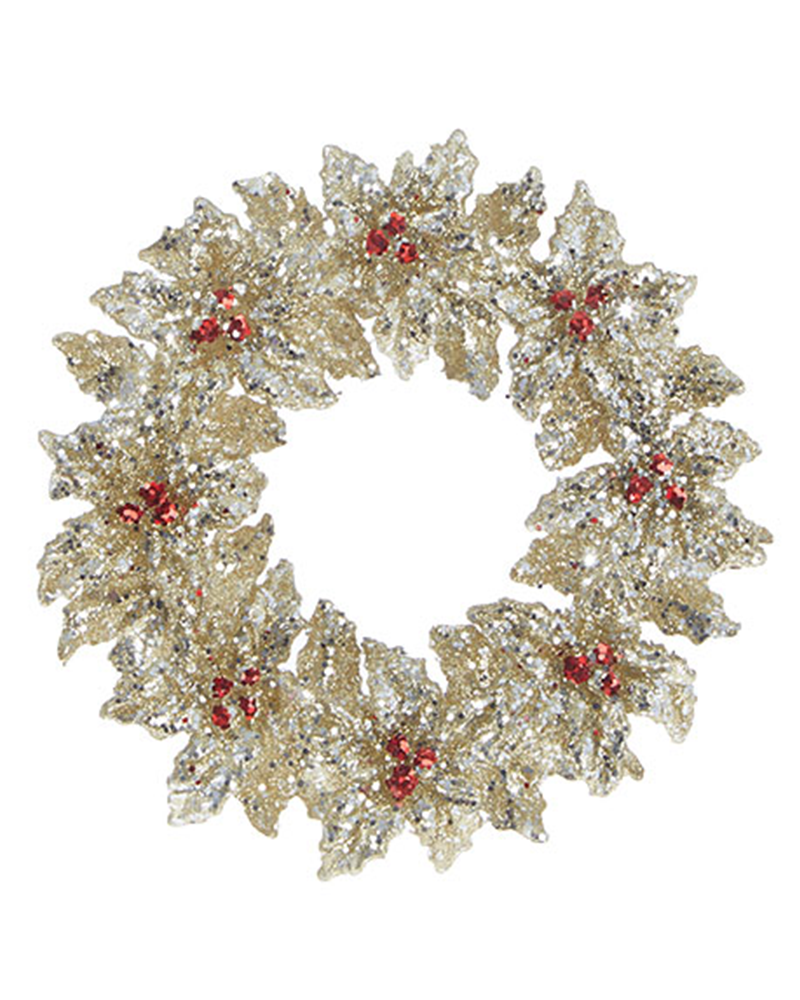 Glittered Holly Wreath Ornament Silver 5.25"