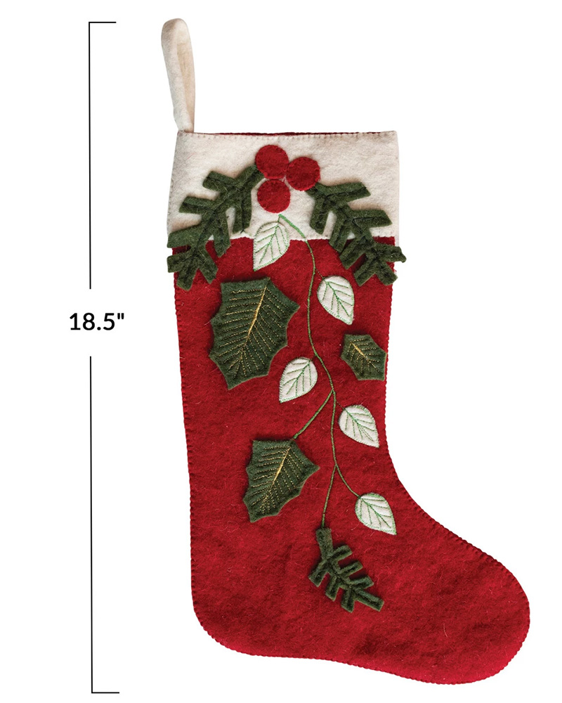 Handmade Felt Stocking with Holly 18.5"