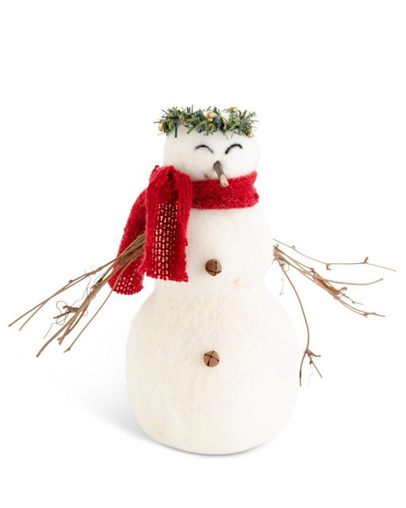 Snowman with Twig Arms and Wreath 8.5"