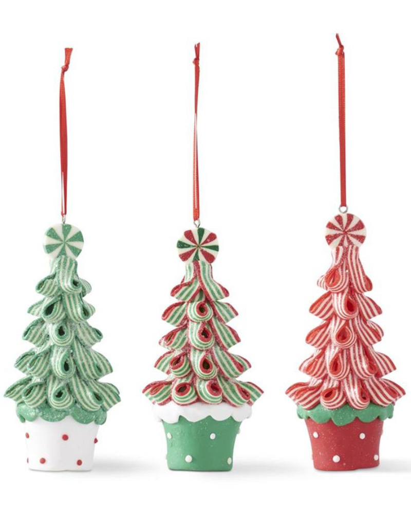 Green & Red Ribbon Candy Tree Ornament 5.25"