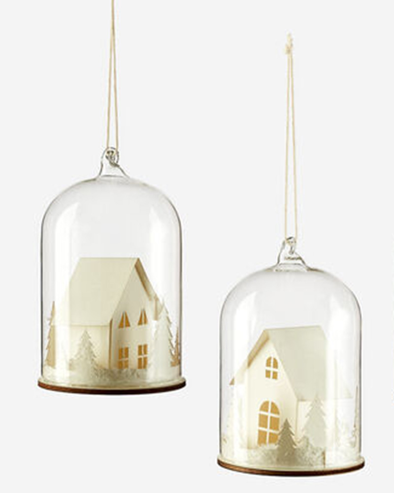 Glass Dome Paper House Ornament 4"