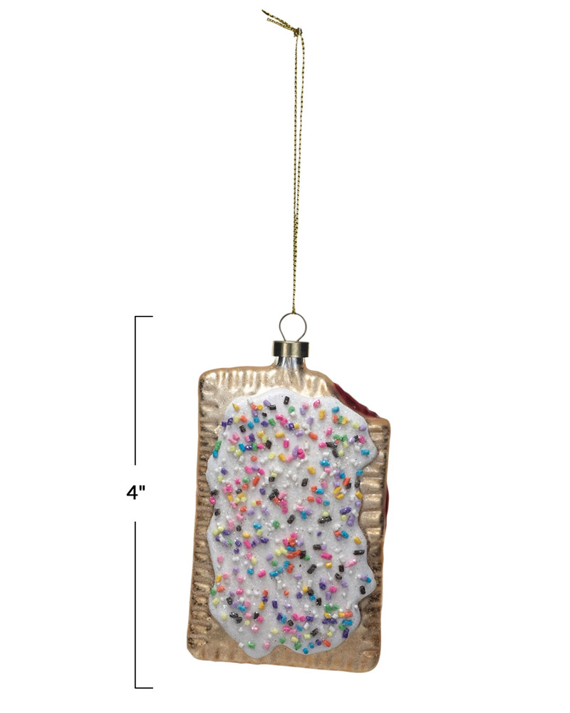 Glass Pop Tart with Glitter Ornament 4"