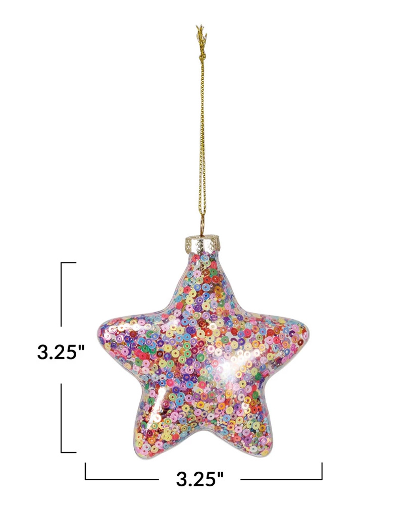 Glass Star with Sequins Ornament 3.25"