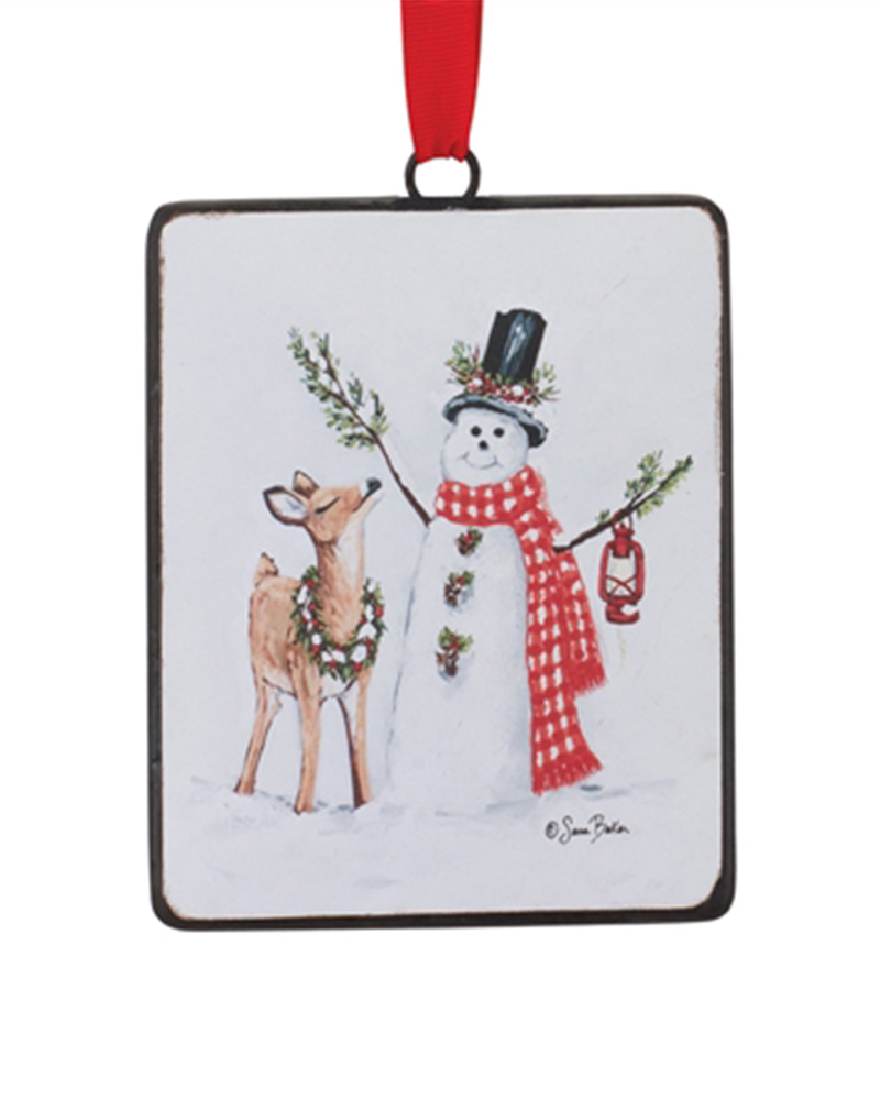 Snowman and Deer Ornament 5.25"