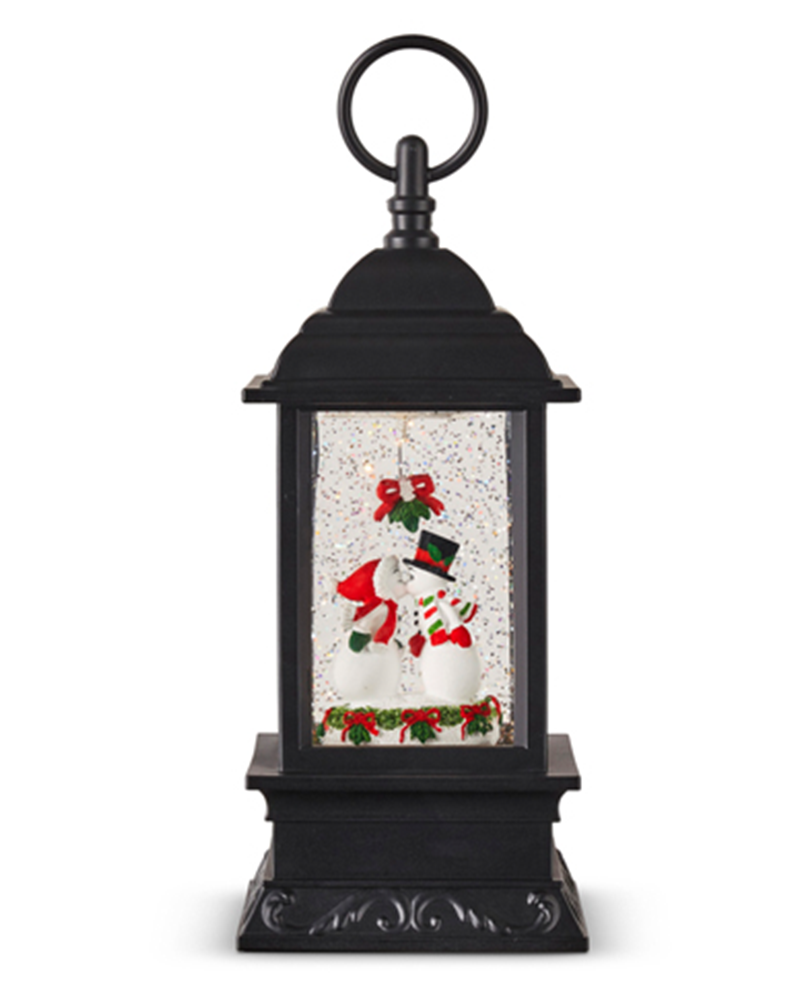 Kissing Snowman LED Lantern 9.5"