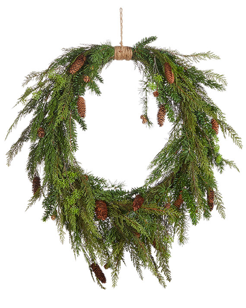 Wreath Oval with Cedar and Pinecones 36"