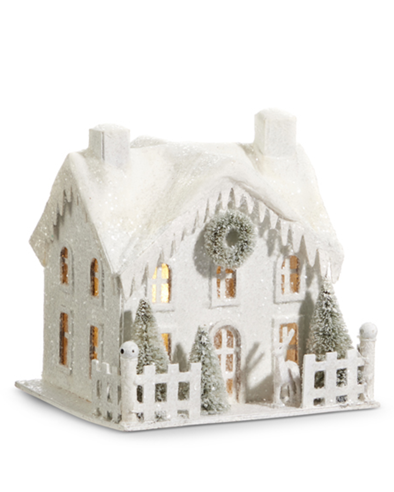 Lighted White Snowy House 6.25"