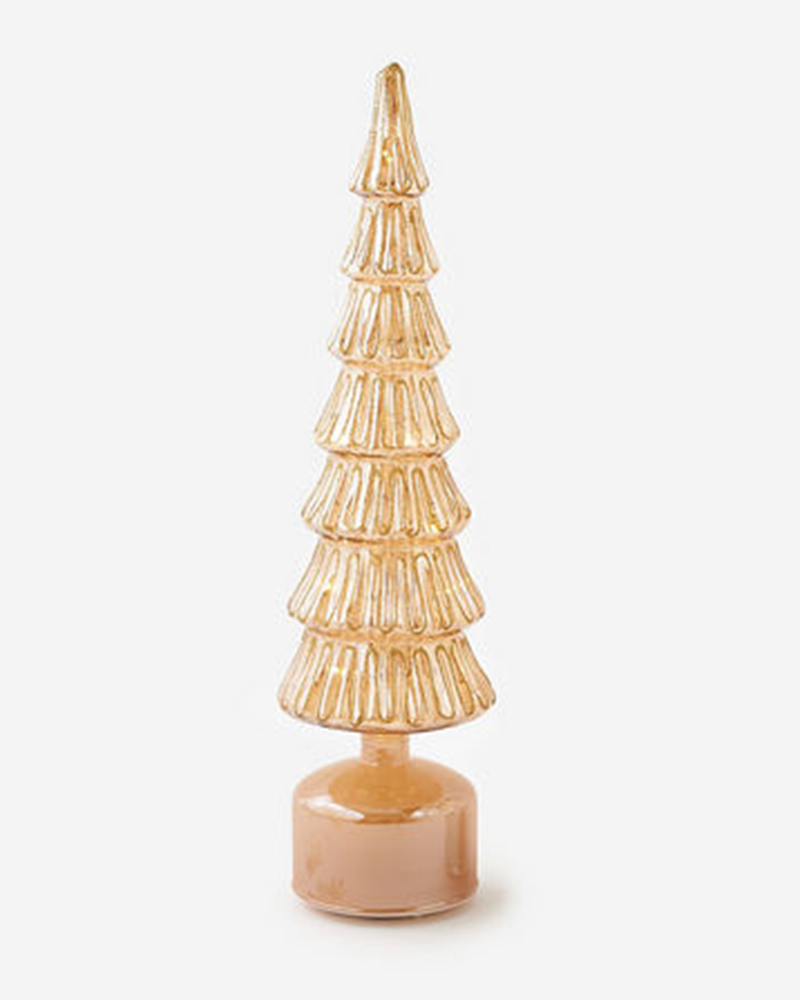 Revolving Lighted Glass Tree Gold 16.5"