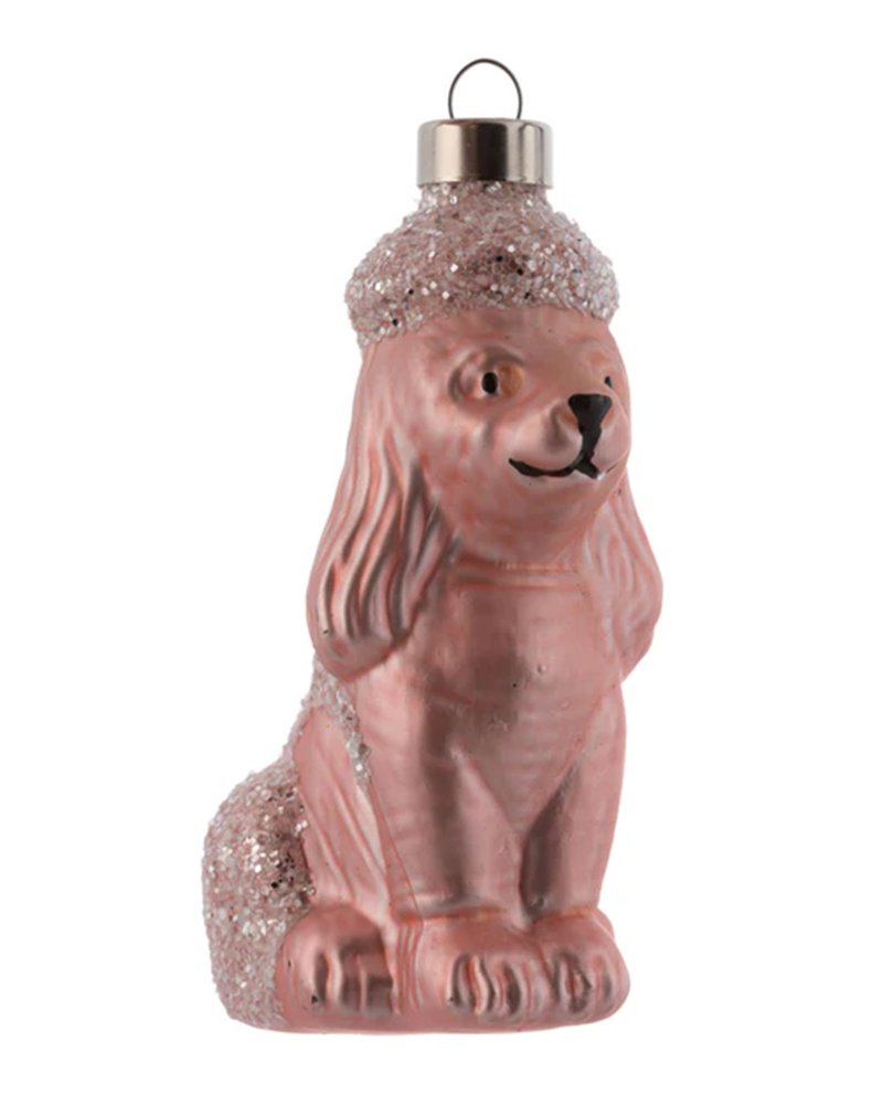 Glass Pink Poodle Ornament 3.25"