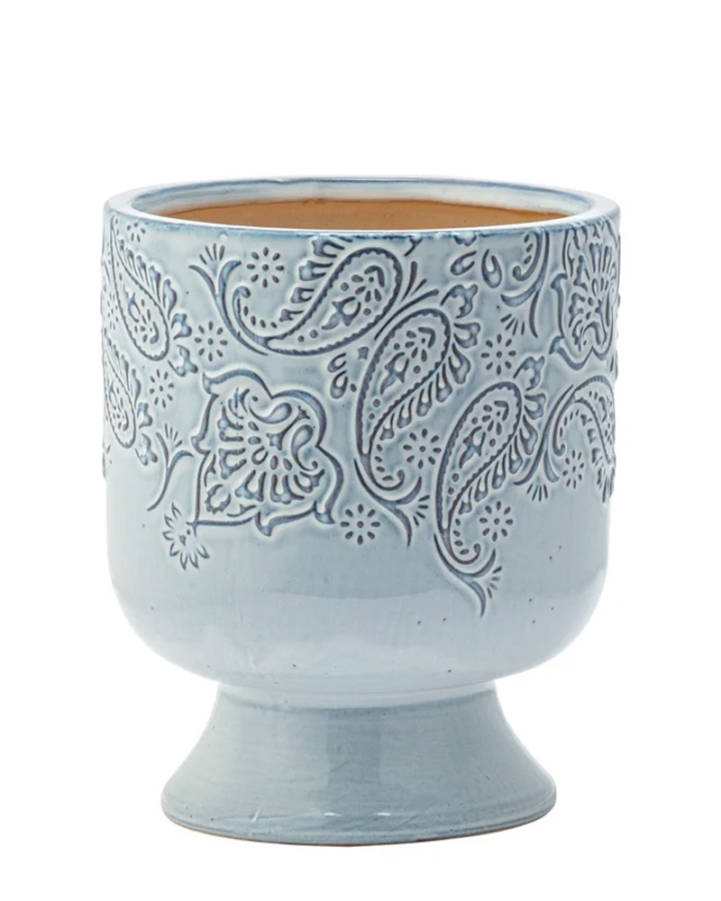 Paisley Pot with Pedestal Blue 7.5"