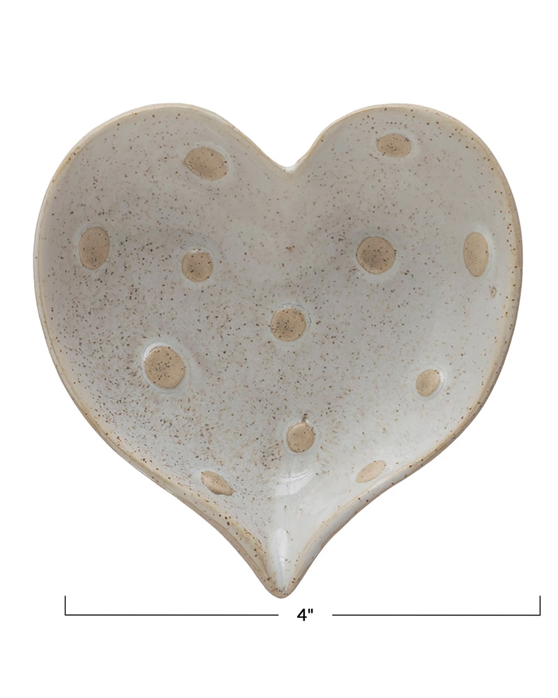 Dish Heart Stoneware with Dots 4"