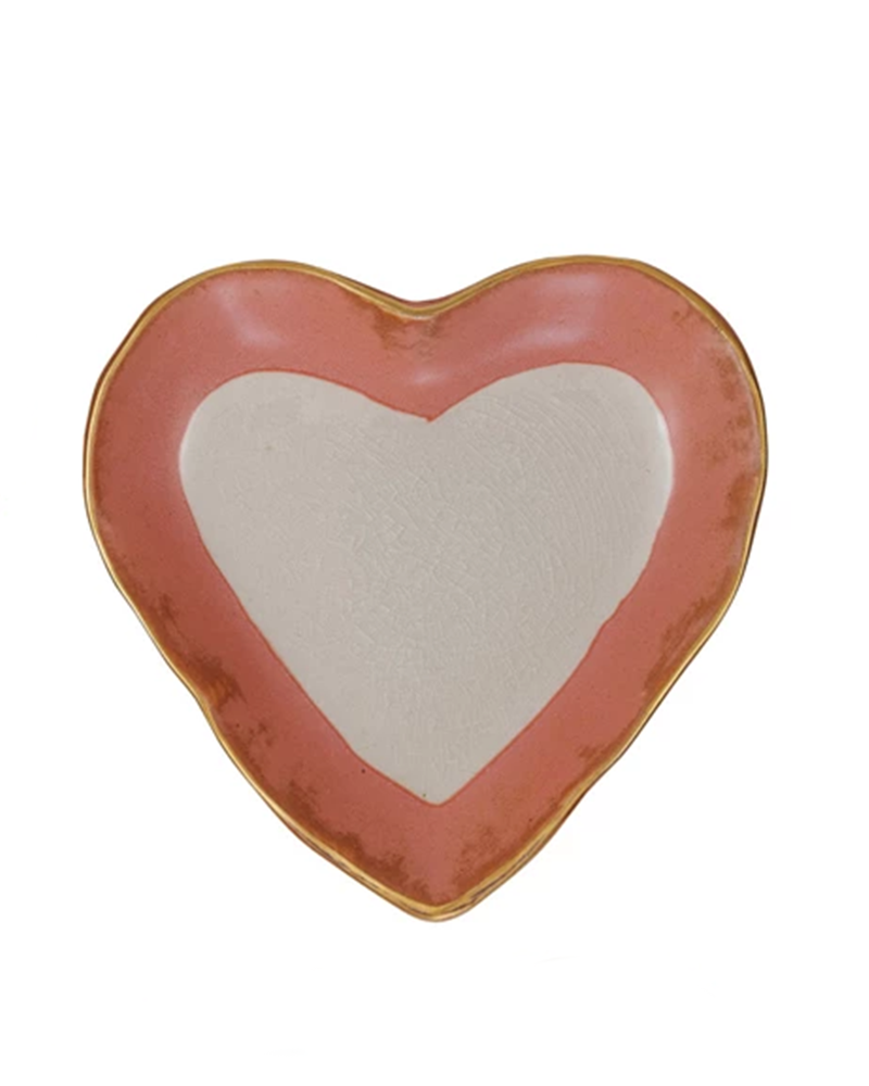 Stoneware Heart Dish with Gold Edge 6"