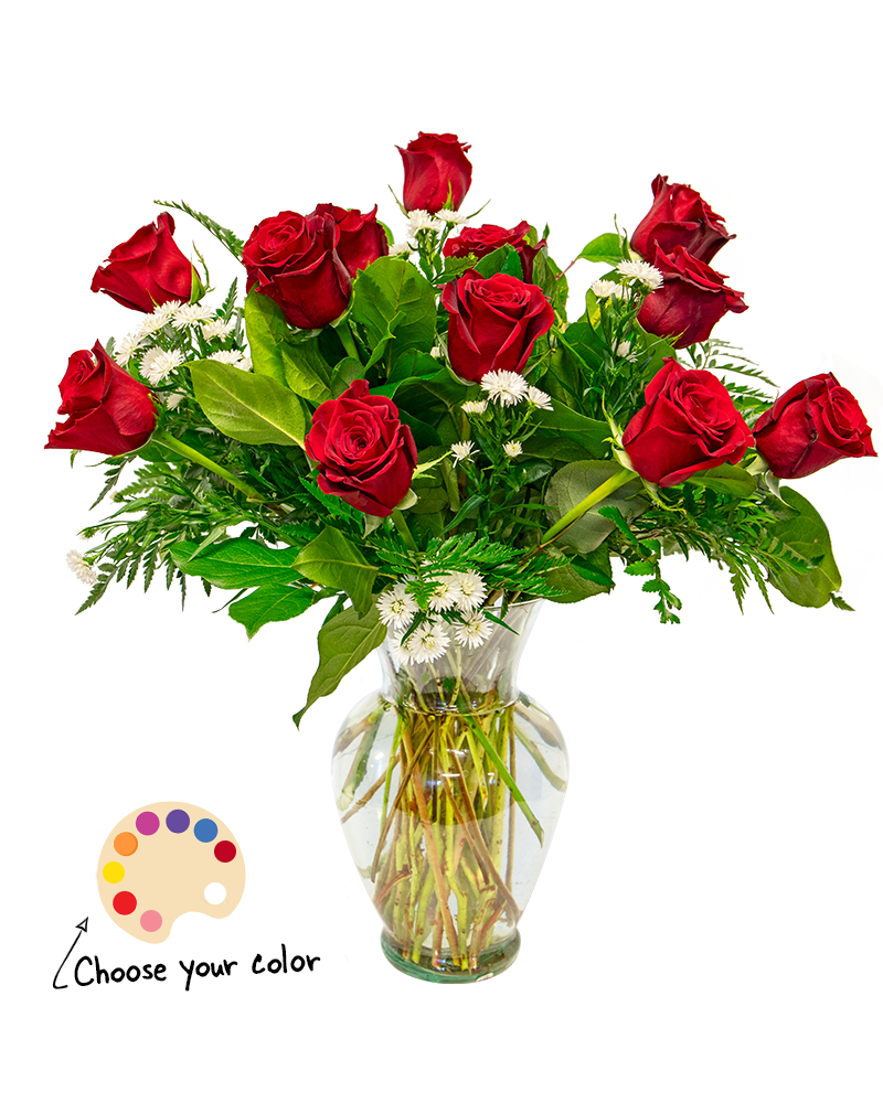 Dozen Roses "Choose Color" Floral Arrangement from $100-$150