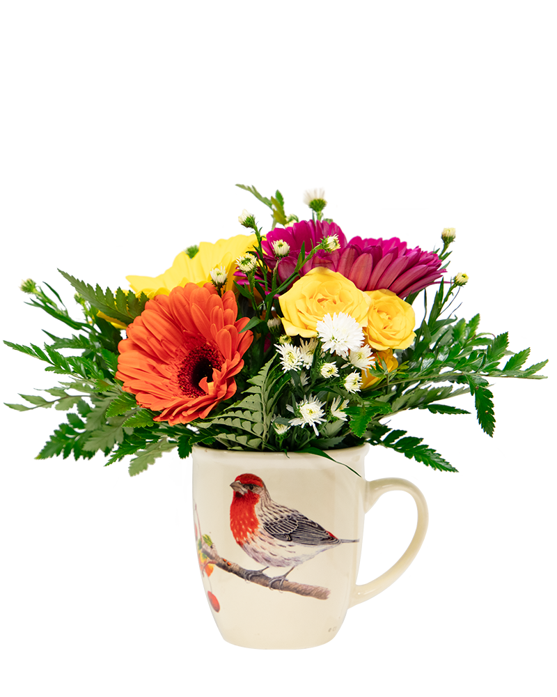 Custom Bird Mug Floral Arrangement