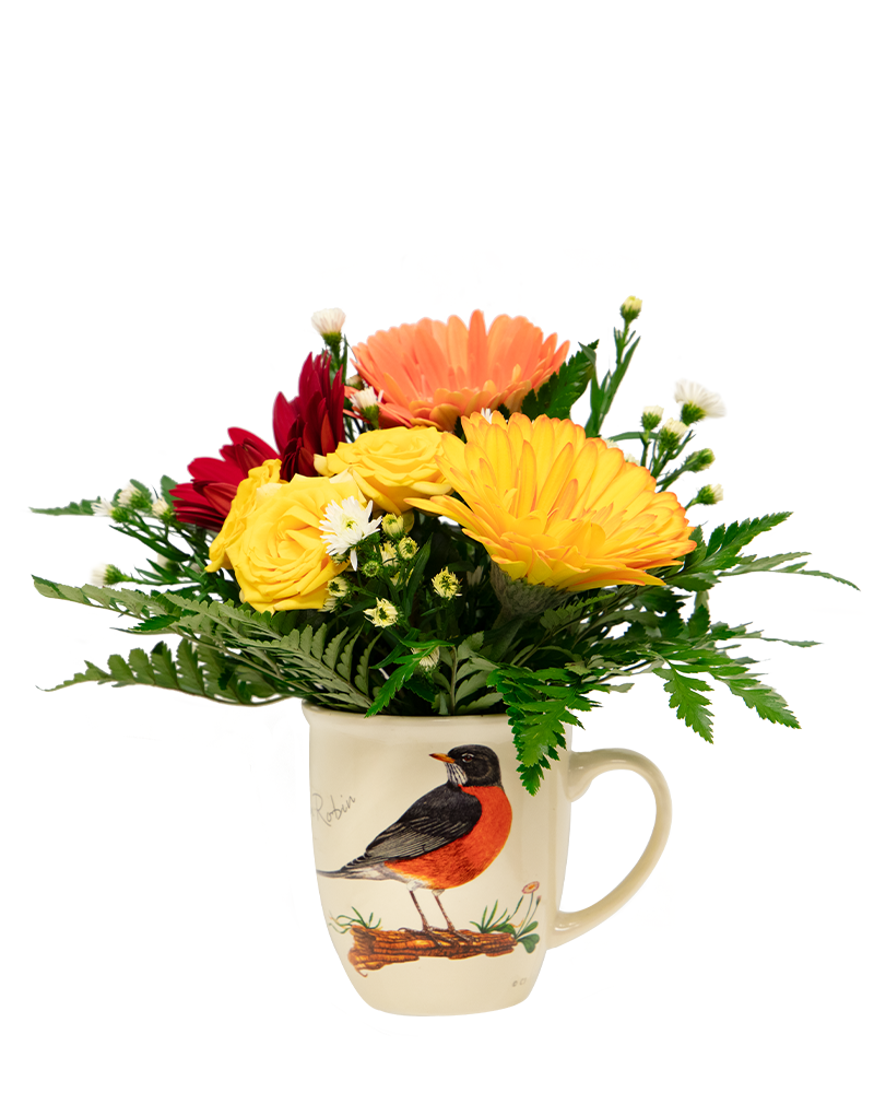 Custom Bird Mug Floral Arrangement