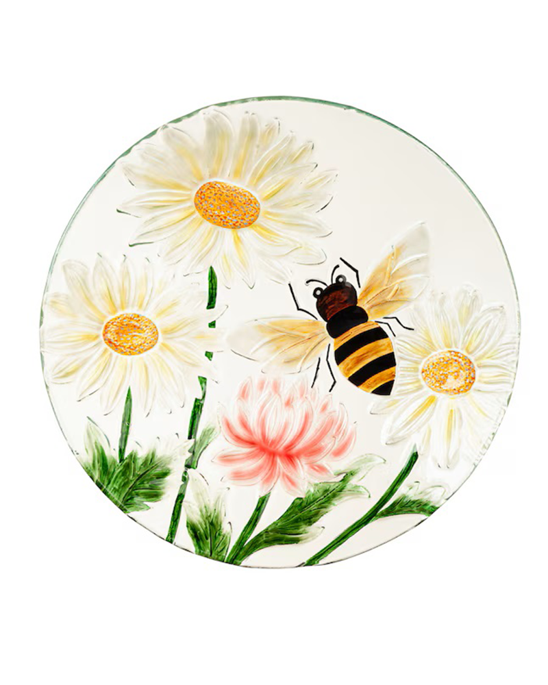 Bird Bath Glass Daisy Bee 18"