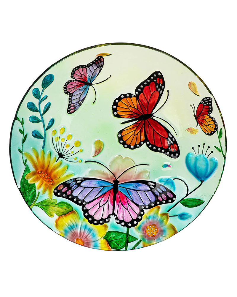 Bird Bath Glass Butterfly Family 18"