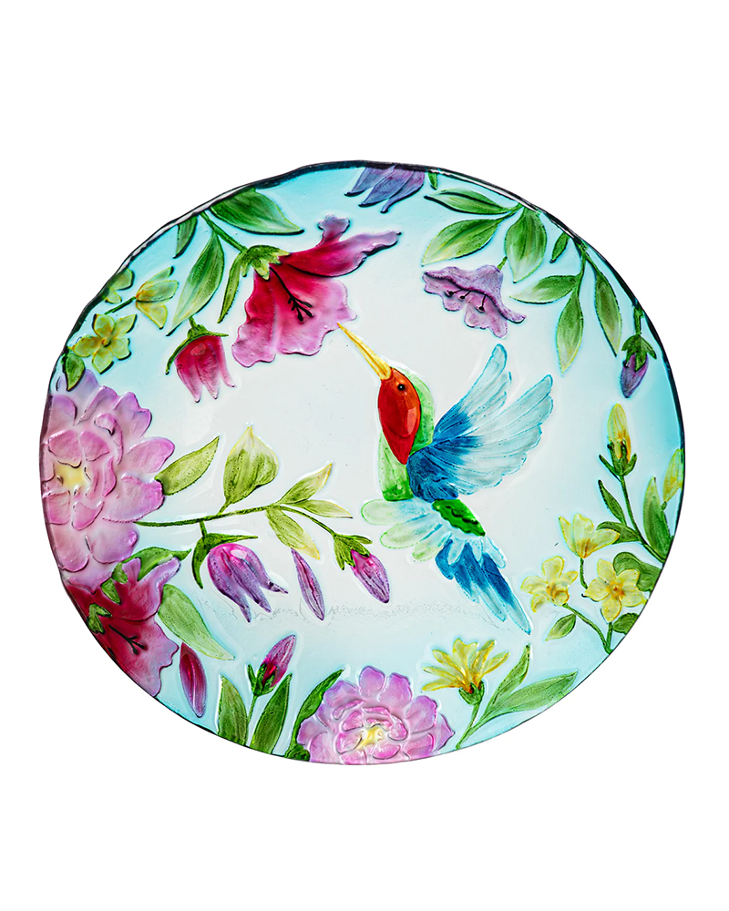 Bird Bath Glass Hummingbird 18"