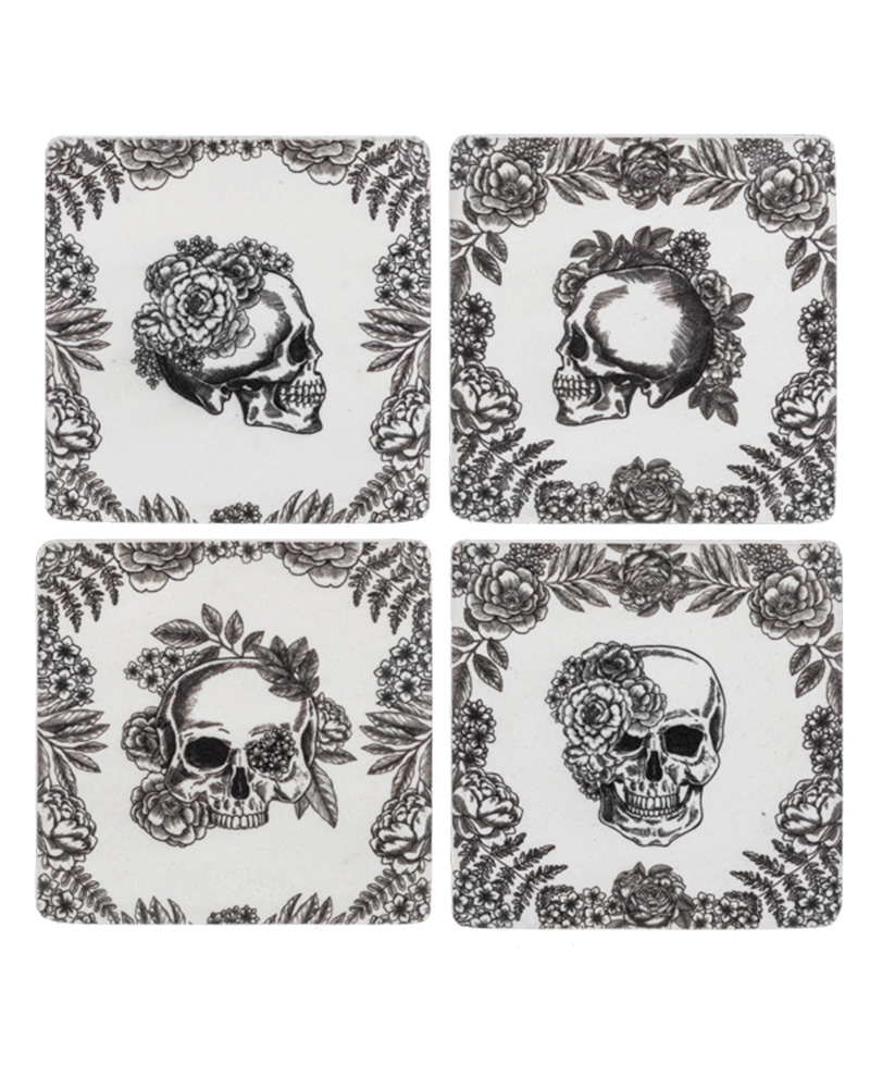 Skull & Flowers 4 Piece Coaster Set 4"