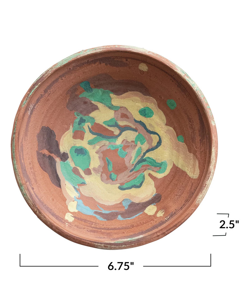 Bowl Hand Painted Terracotta 6.75"