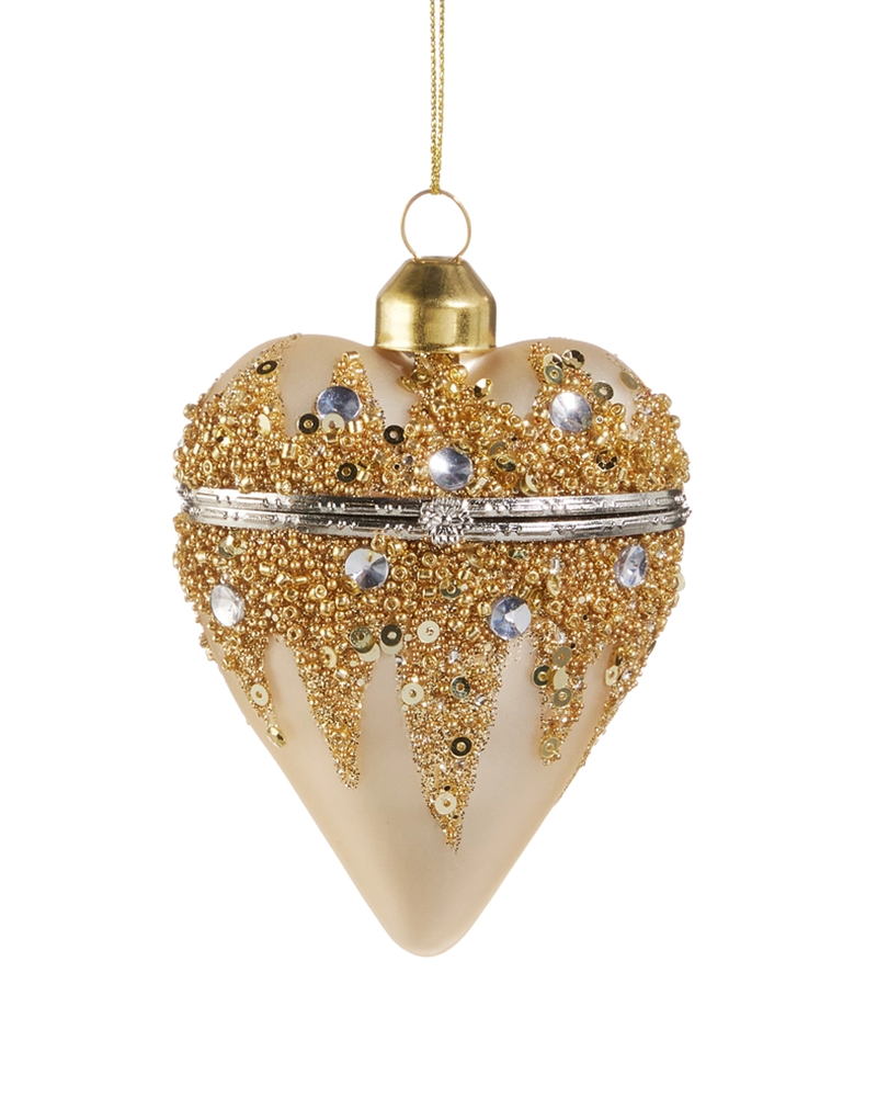 Champagne Gold Heart Box Ornament 3.5"