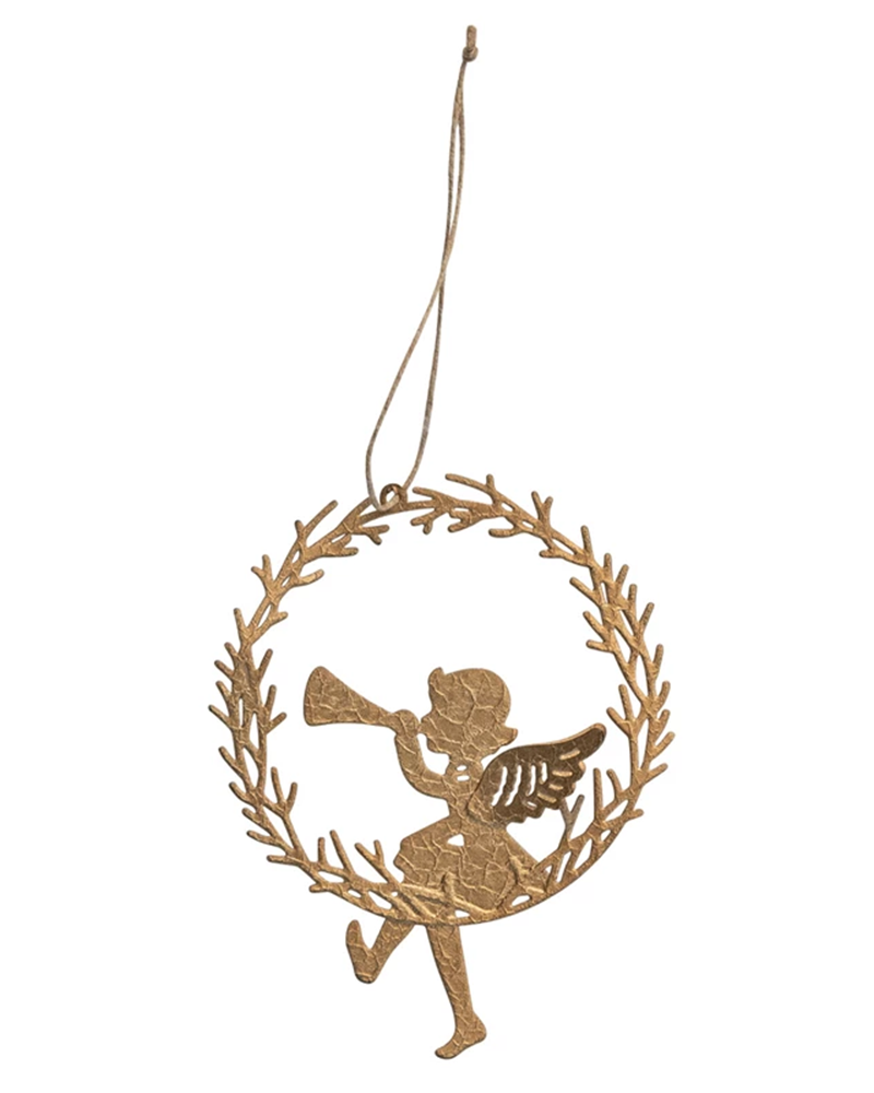 Metal Angel & Trumpet Ornament 5.5"