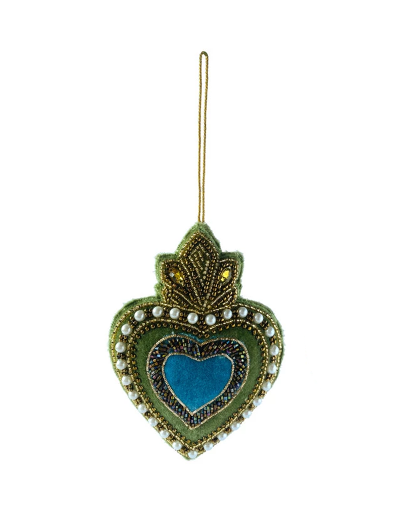 Beaded Velvet Heart Ornament 5.5"