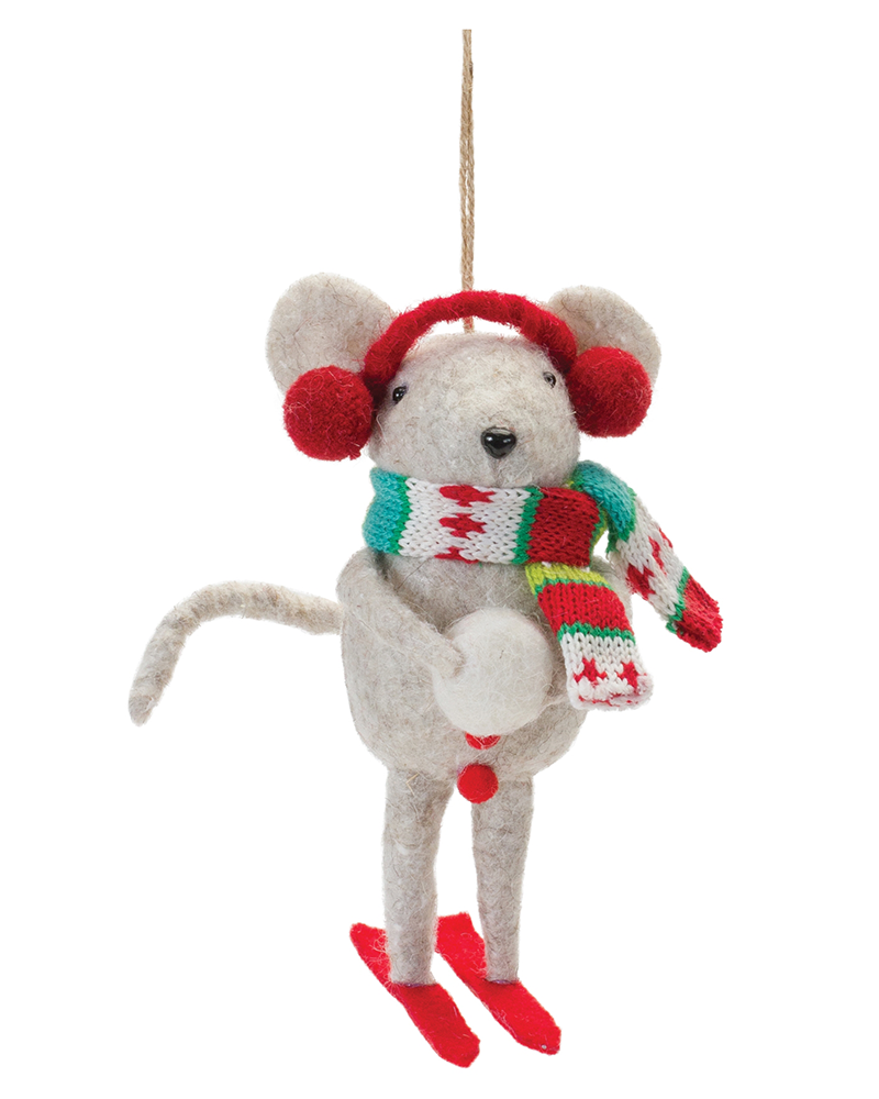 Mouse Skiier Ornament 6.5"