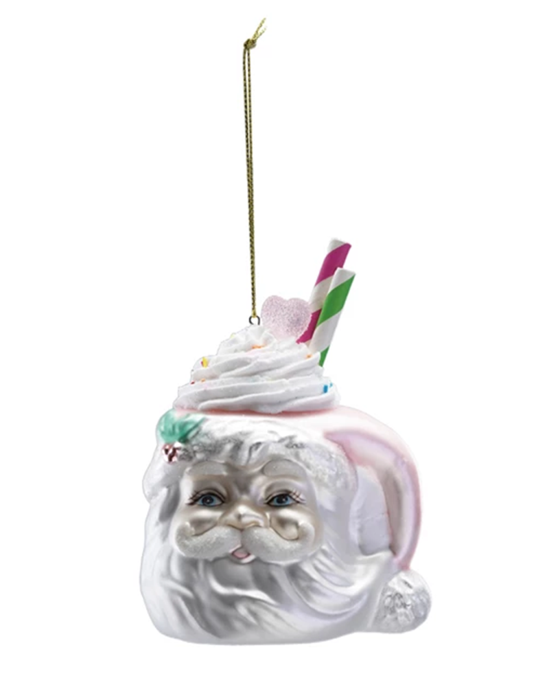 Glass Santa Mug Ornament 4.5"