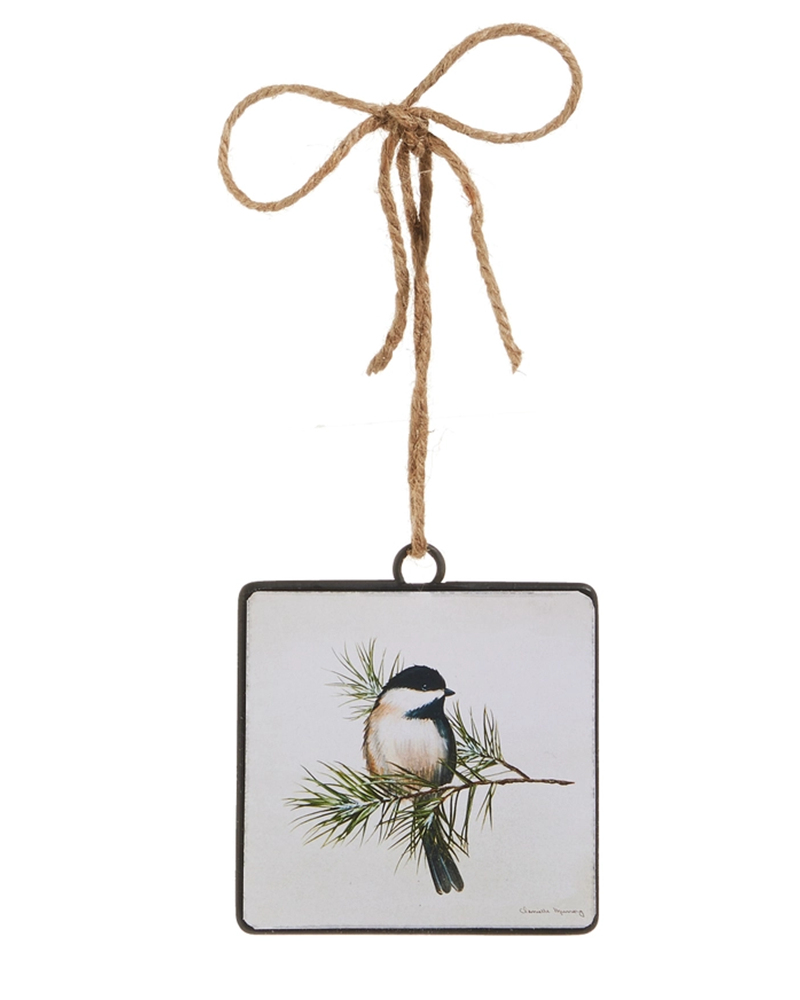 Chickadee on Branch Square Ornament 4"
